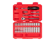 1/4 Inch Drive Shallow and Deep 6-Point Socket and Ratchet Set with Case, 34-Piece (4 - 15 mm)