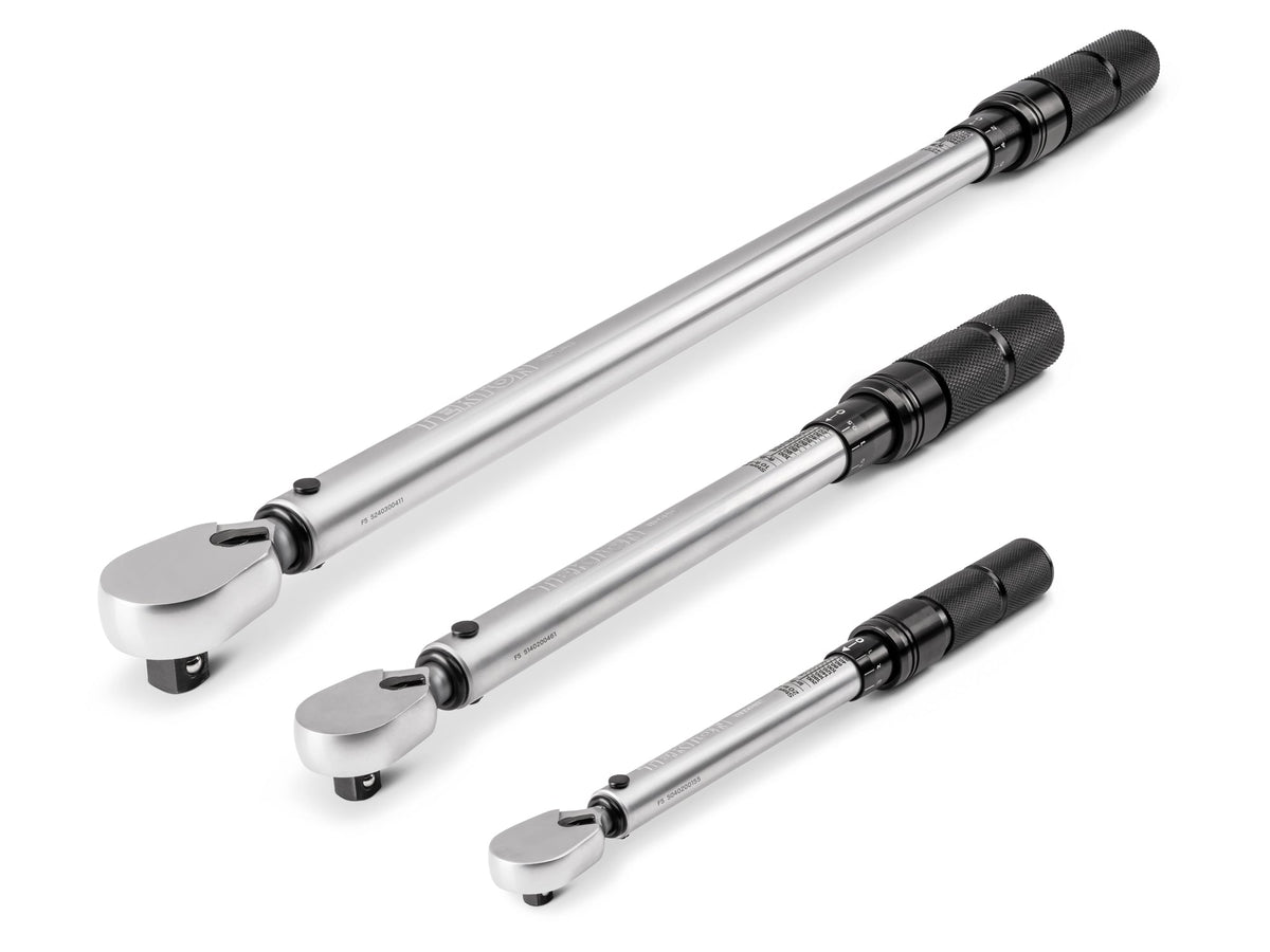 1/4, 3/8, 1/2 Inch Drive 90-Tooth Dual-Direction Micrometer Torque Wrench Set, 3-Piece (20 - 200 in-lb, 10 - 100 ft-lb, 40 - 300 ft-lb)