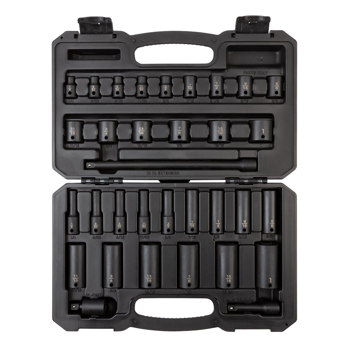 3/8 Inch Drive Shallow and Deep 6-Point Impact Socket Set with Case, 33-Piece (1/4 - 1 in.)