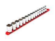 1/2 Inch Drive Shallow 12-Point Socket Set with Rail, 15-Piece (10 - 24 mm)