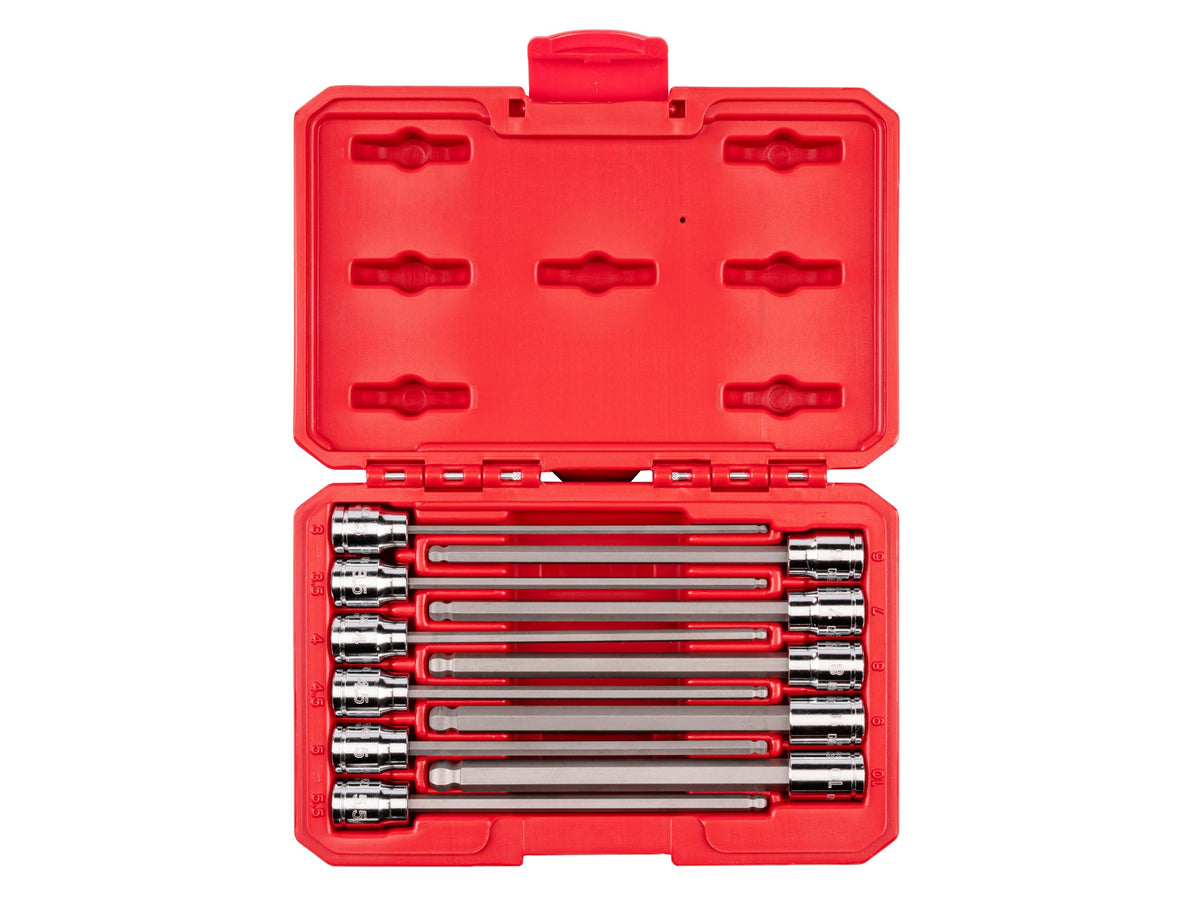 3/8 Inch Drive Long Ball End Hex Bit Socket Set with Case, 11-Piece (3 - 10 mm)