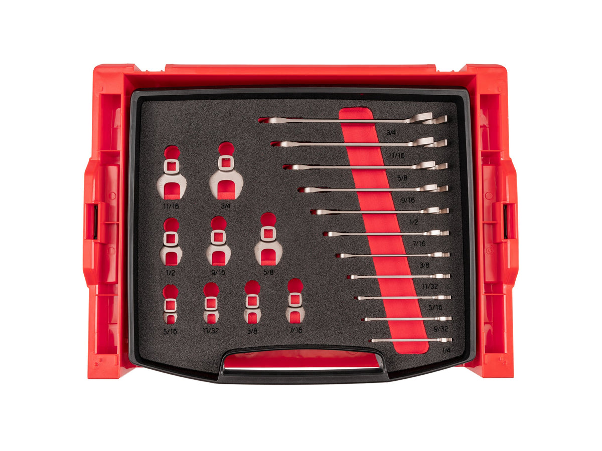 Angle Head and Crowfoot Wrench Set with Open Top Drawer and Rack, 20-Piece (1/4 - 3/4 in.)