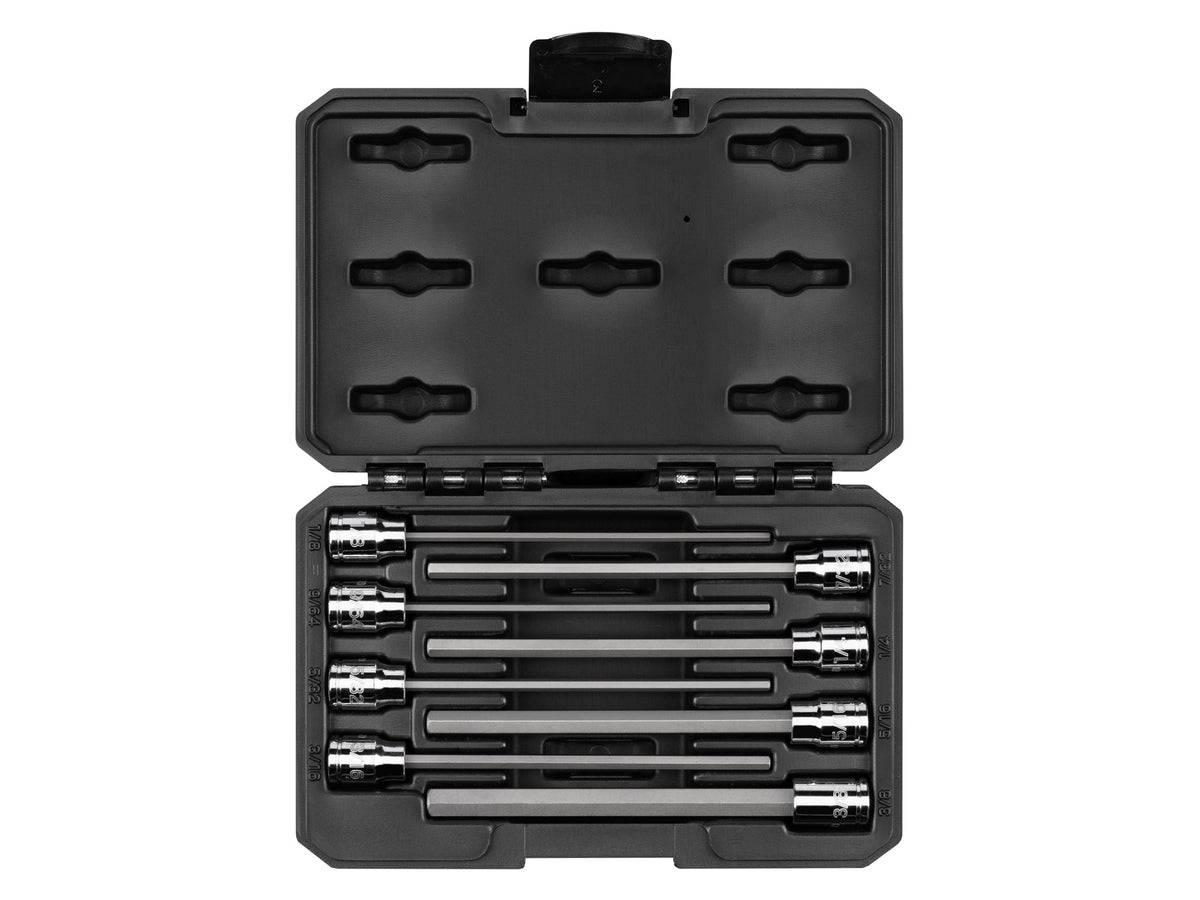 3/8 Inch Drive Long Hex Bit Socket Set with Case, 8-Piece (1/8 - 3/8 in.)
